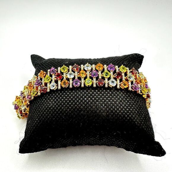 NWOT 7", 18k yellow gold plated over sterling silver multi-gemstone bracelet! - Picture 1 of 12